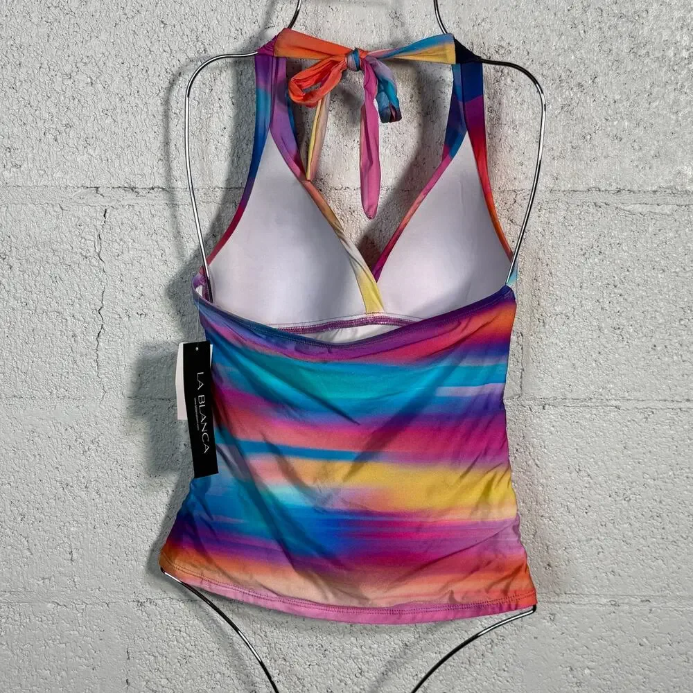 La Blanca woman's Island Halter Swim Tankini, Sunset Shores 4 MSRP $98